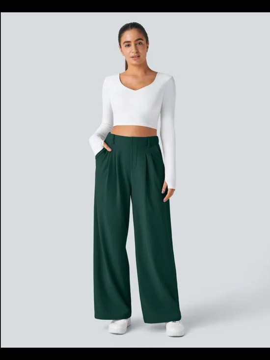 HALARA Pants - NWT Med Tall HALARA Forest Green Wide-Leg High-Rise Pants